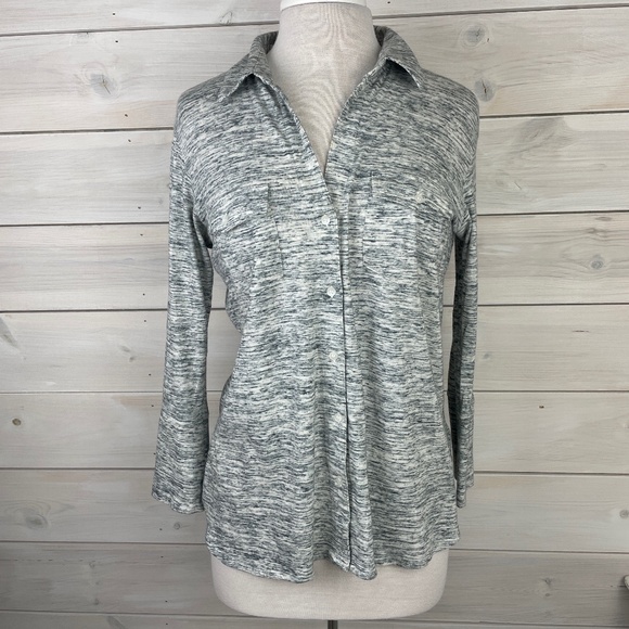 Standard James Perse Gray White Long Sleeve Button-up Blouse - Picture 1 of 6